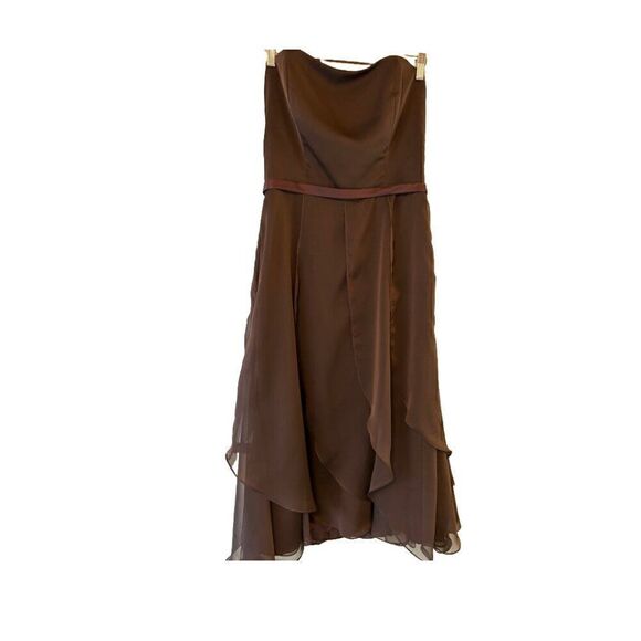 Flowy Strapless Prom Dress Size 14 Brown - Picture 4 of 7